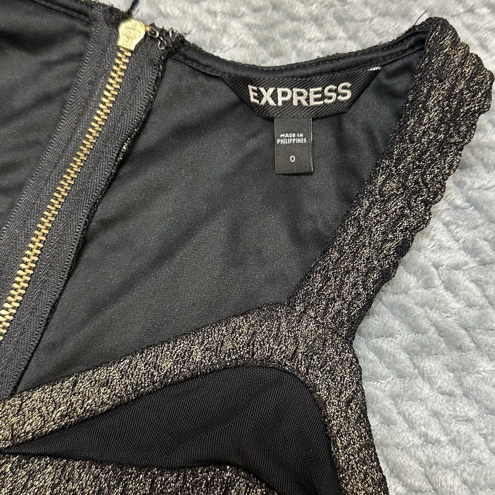 Express Y2K Dress Womens S Size 0 Mesh See Through‎ V Neck Black Gold Whimsygoth - Picture 9 of 12